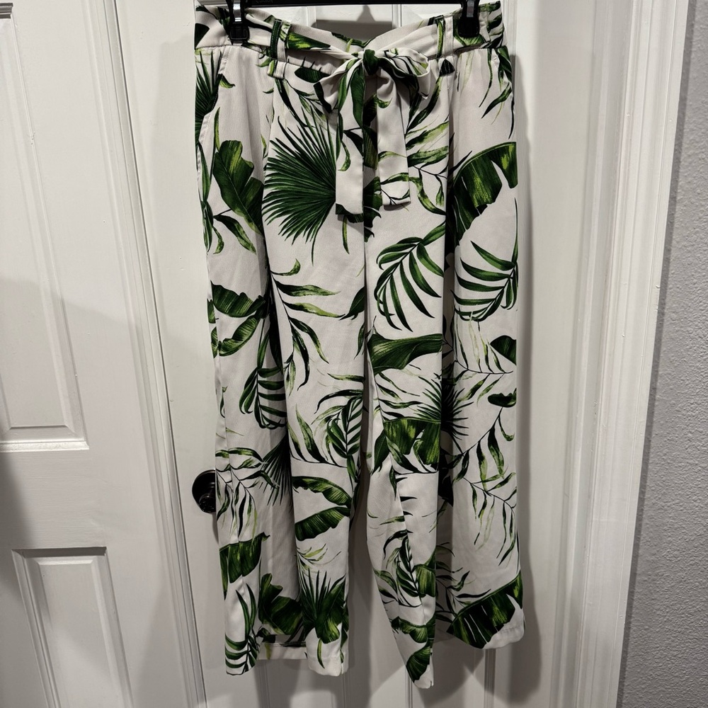Eliane Rose Tropical Leaf Print Wide-Leg Pants -‎ Size L
